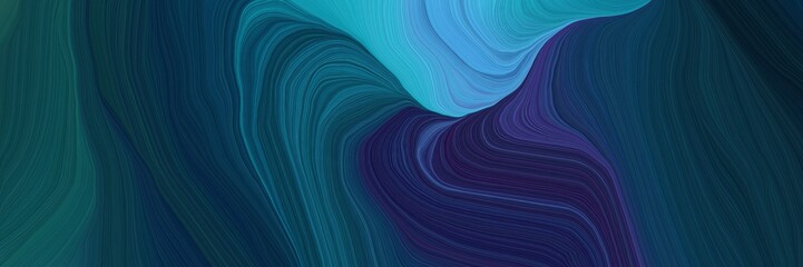 landscape orientation graphic with waves. smooth swirl waves background design with very dark blue, steel blue and teal blue color