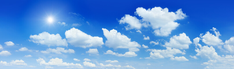 Naklejka na ściany i meble Blue sky, white clouds and shining sun