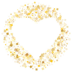 Minimal gold square confetti tinsels scatter on white. Luxurious Christmas vector sequins background. Gold foil confetti party explosion texture. Rhombus pieces invitation backdrop.