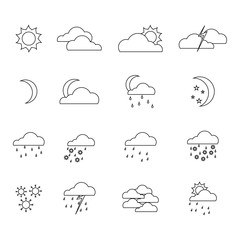 Collection of weather in types, ranging from rain, snow, heat, sunny, storm and others. Vector illustration