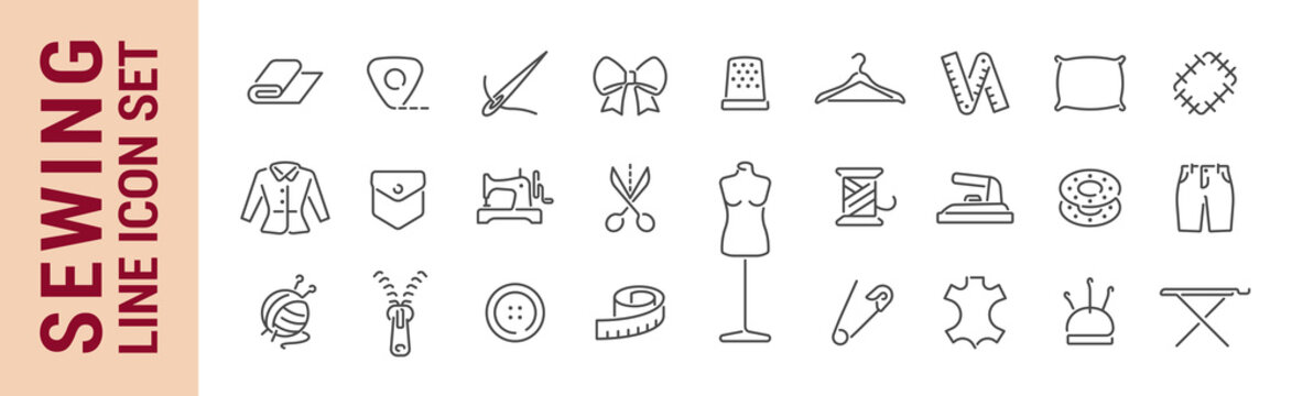 Sewing vector isolated line icon set. Sewing tools