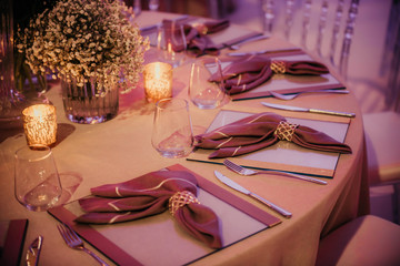 Elegant table setting with fork, knife and napkin