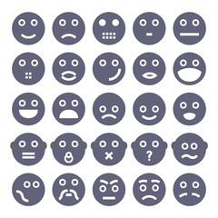 Face emotion character set. Isolated on white background. 25 pictograms