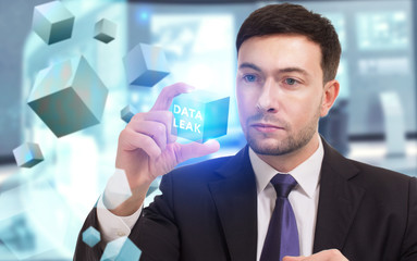 Business, Technology, Internet and network concept. Young businessman working on a virtual screen...