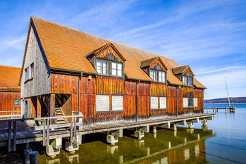 Fototapeta na wymiar old wooden boathouse