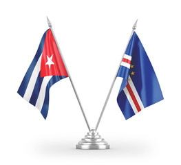 Cabo Verde and Cuba table flags isolated on white 3D rendering
