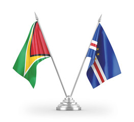 Cabo Verde and Guyana table flags isolated on white 3D rendering