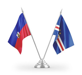 Cabo Verde and Haiti table flags isolated on white 3D rendering