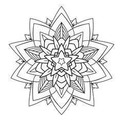Decorative mandala with striped pattern and floral elements on white isolated background. for coloring book pages.