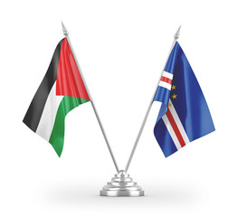 Cabo Verde and Palestine table flags isolated on white 3D rendering
