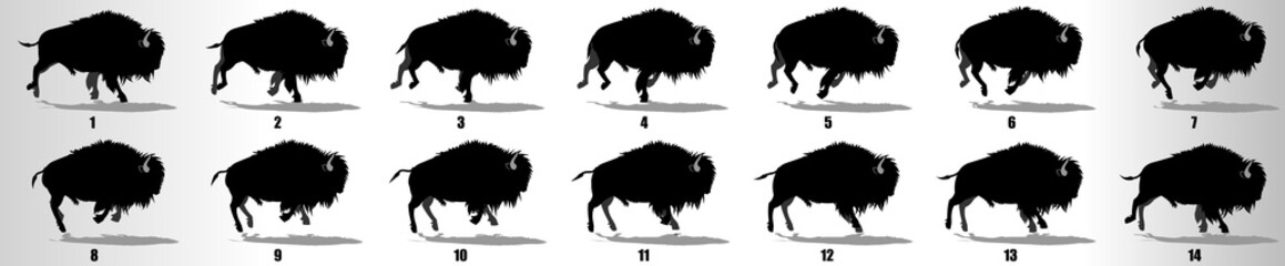 Bison Run cycle animation frames silhouette, loop animation sequence sprite sheet  © AryanRaj
