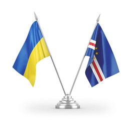 Cabo Verde and Ukraine table flags isolated on white 3D rendering