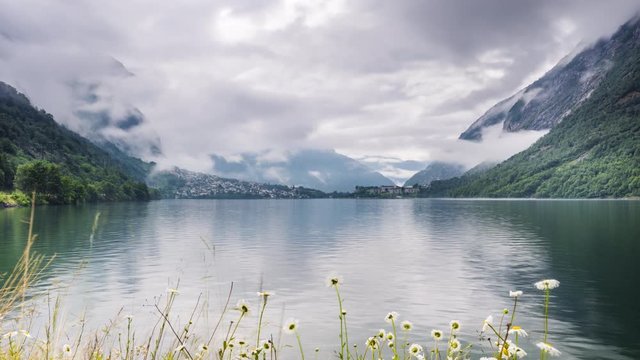 Timelapse of clouds at Ardalsfjord, near Ovre Ardal, Vestland, Norway