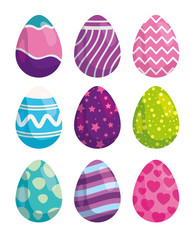 set of cute eggs easter decorated vector illustration design