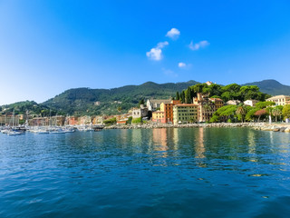 Fototapeta na wymiar Santa Margherita Ligure, Liguria Italia - watching the coast from the sea.