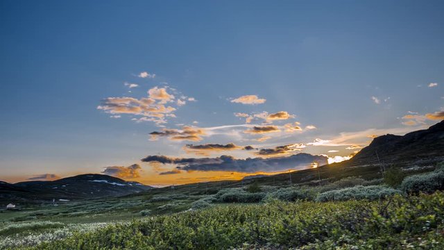 Timelapse of high plateau Hardangervidda, near Dyranut, Norway