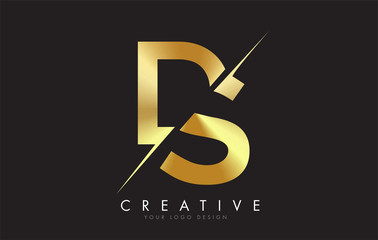 DS D S Golden Letter Logo Design with a Creative Cut.