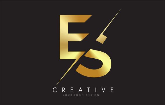 ES E S Golden Letter Logo Design with a Creative Cut.