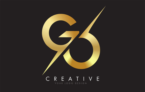 GO G O Golden Letter Logo Design with a Creative Cut.