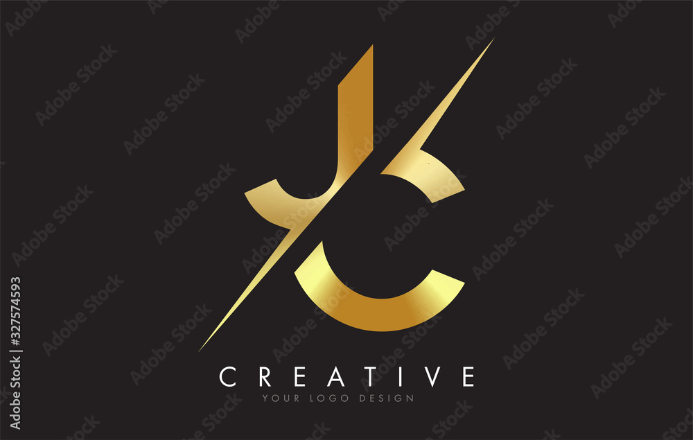 Wall mural jc j c golden letter logo design with a creative cut.