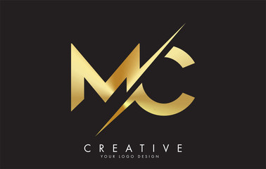 MC M C Golden Letter Logo Design with a Creative Cut. - obrazy, fototapety, plakaty