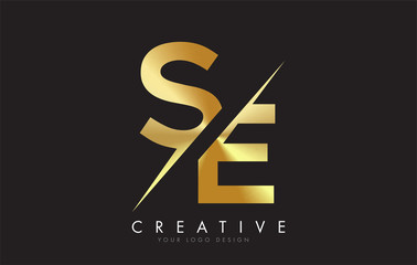 SE S E Golden Letter Logo Design with a Creative Cut. - obrazy, fototapety, plakaty