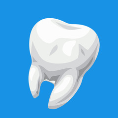 cartoon white tooth on blue