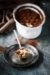 Vegan tiramisu.selective focus.