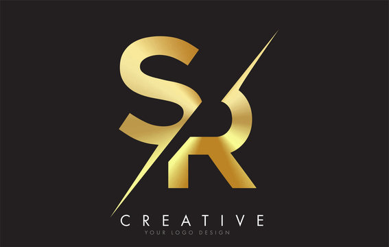 SR S R Golden Letter Logo Design with a Creative Cut.