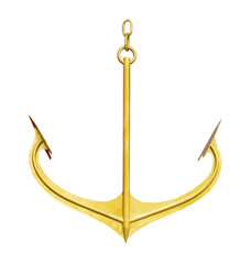 Gold color anchor isolated on white background ,clipping path