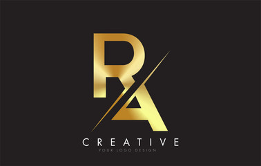 RA R A Golden Letter Logo Design with a Creative Cut.