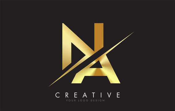 NA N A Golden Letter Logo Design with a Creative Cut.