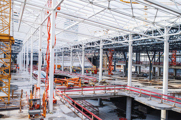 Construction site with a steel frame structures.