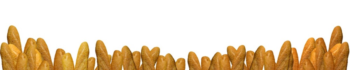 pães artesanais enfilerados em fundo branco