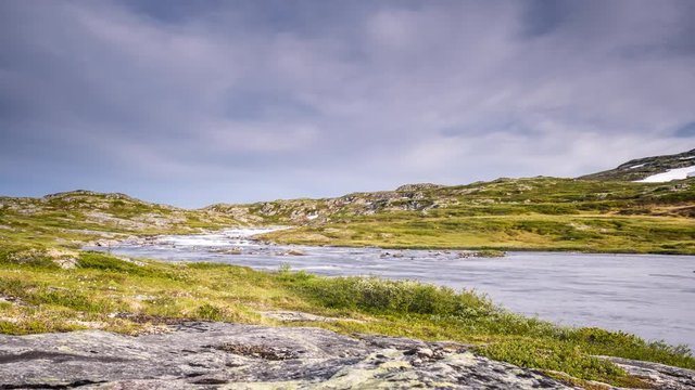 Timelapse of high plateau Hardangervidda, near Dyranut, Norway
