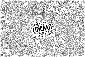 Obraz premium Vector set of Cinema theme items, objects and symbols
