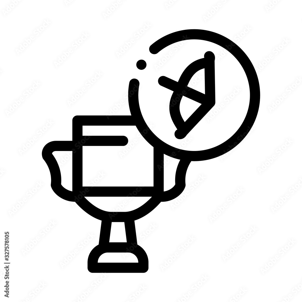 Poster archery championship cup icon thin line vector. archery tournament or competition winner prize conce