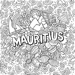 Mauritus hand drawn cartoon doodles illustration. Funny travel design.