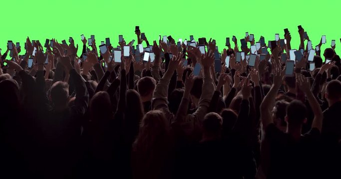 GREEN SCREEN Back view huge crowd of people with phones in hands at live concert or show. Shot on RED Helium 8K, Prores 4444