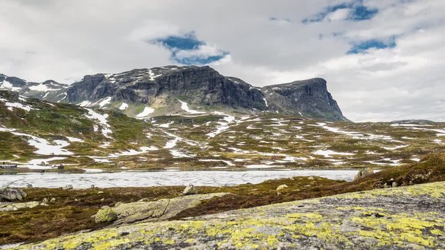 Timelapse of high plateau Haukelifjell, at lake Stavatn, Norway