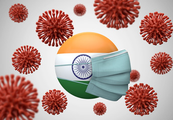 India flag with protective face mask. Coronavirus concept. 3D Render