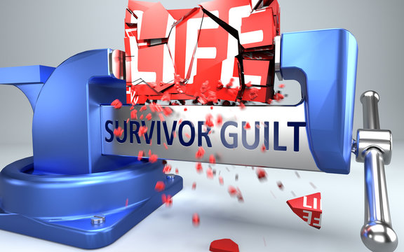 Survivor Guilt Can Ruin And Destruct Life - Symbolized By Word Survivor Guilt And A Vice To Show Negative Side Of Survivor Guilt, 3d Illustration