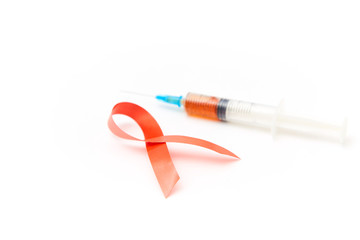 Red ribbon on background paper
