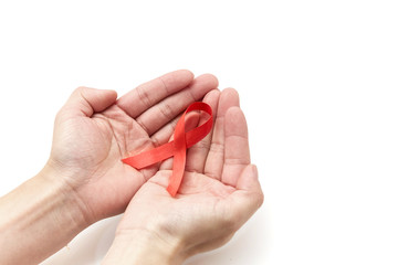 Red ribbon in both hands