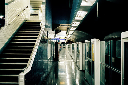 Empty Metro Station At Night In Paris