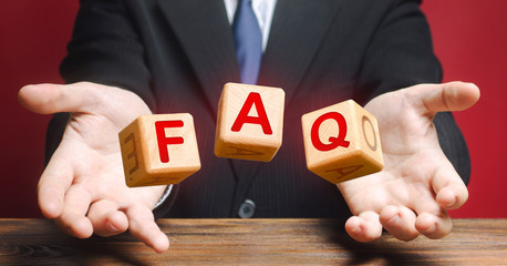 Cubes thrown by a official make word abbreviation acronym FAQ (frequently asked questions). Instructions rules. Convenient form of answers explanations for users and customers. Avoid frequent errors