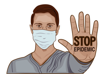 Epidemic. Coronavirus in China. Novel coronavirus (2019-nCoV), Man in white medical face mask. Concept of coronavirus quarantine.