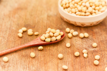 A pile of soybeans in a bamboo basket