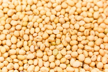 A pile of soybeans in a bamboo basket