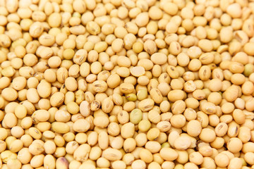 A pile of soybeans in a bamboo basket